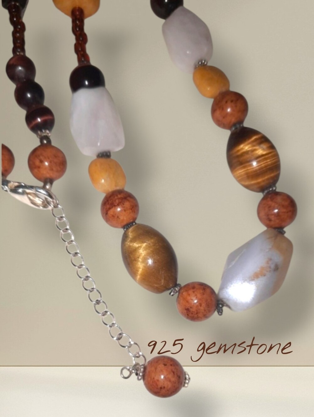 925 Sterling gem necklace Silver clasp Agate, Jasper, Onyx Southwestern Chunky
